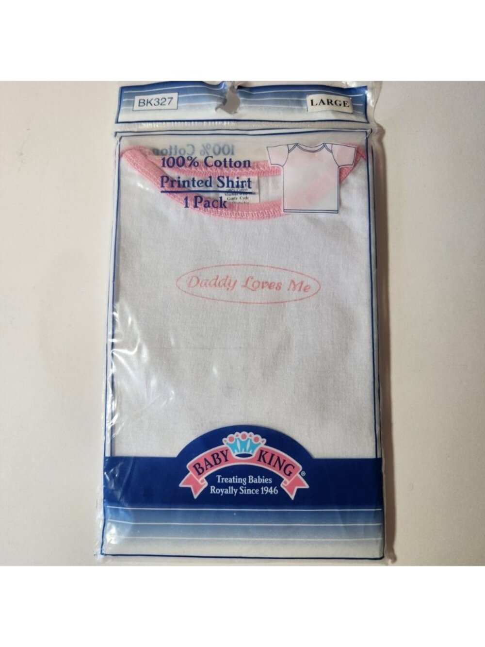 Deadstock‎ Baby King Daddy Loves Me Printed Shirt White Pink Cotton Size Large